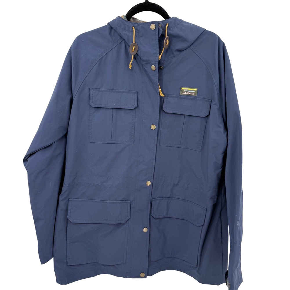 LL Bean Mountain Classic XL Blue Flannel Lined Hooded Field‎ Jacket Utility Coat